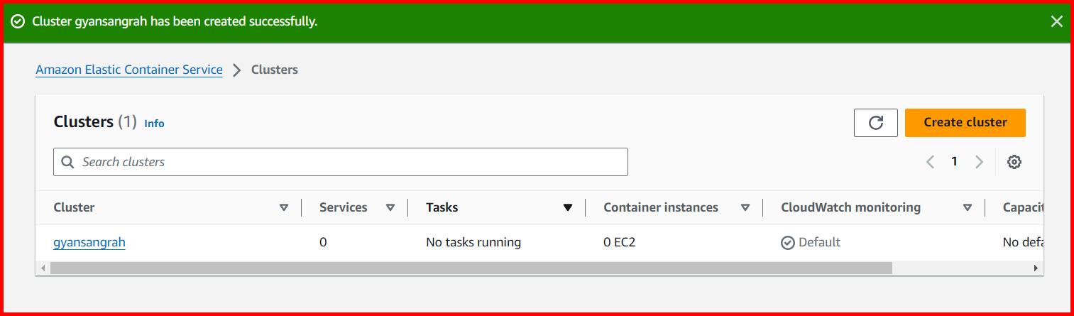 Picture showing the cluster is created in AWS console